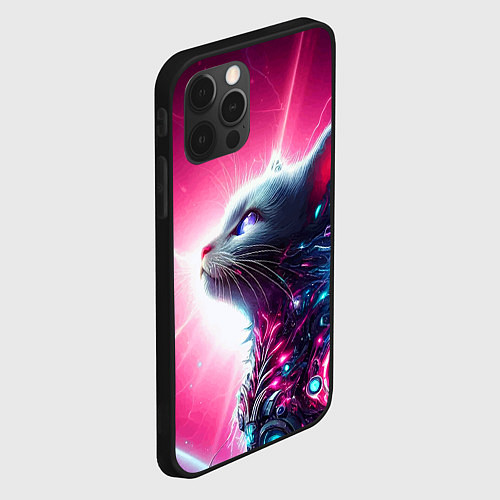 Чехол iPhone 12 Pro Max Космический кибер котёнок - неоновое свечение / 3D-Черный – фото 2