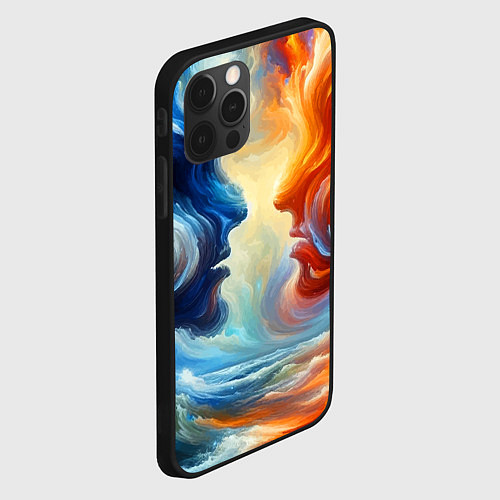 Чехол iPhone 12 Pro Max Профили парня и девушки - две стихии / 3D-Черный – фото 2