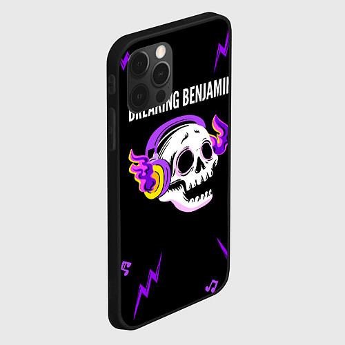 Чехол iPhone 12 Pro Max Breaking Benjamin неоновый череп / 3D-Черный – фото 2