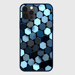 Чехол для iPhone 12 Pro Max Голубые соты с бликом, цвет: 3D-черный