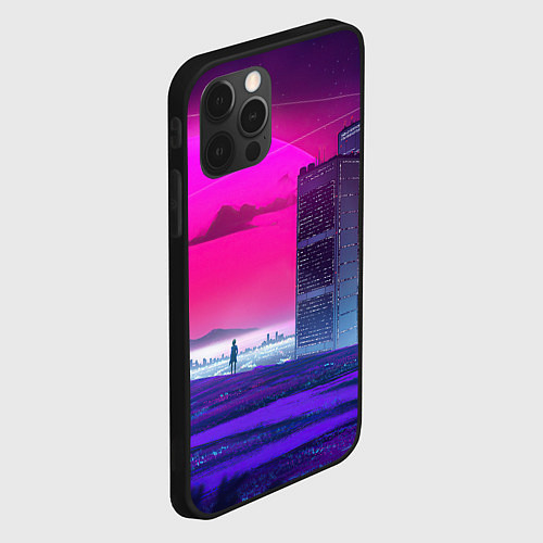 Чехол iPhone 12 Pro Max Synthwave неоновый город / 3D-Черный – фото 2