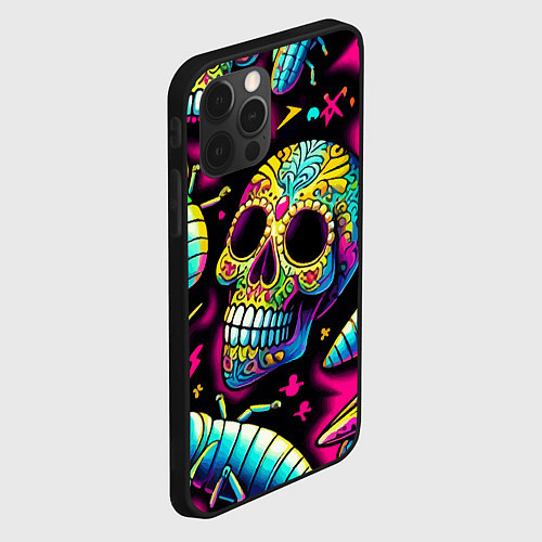 Чехол iPhone 12 Pro Max Мексиканский череп и личинки насекомых - нейроарт / 3D-Черный – фото 2