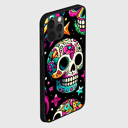 Чехол iPhone 12 Pro Max Space collage with skulls and rockets - ai art / 3D-Черный – фото 2