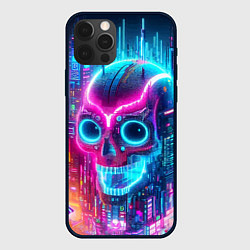 Чехол для iPhone 12 Pro Max Neon skull in metropolis - future, цвет: 3D-черный