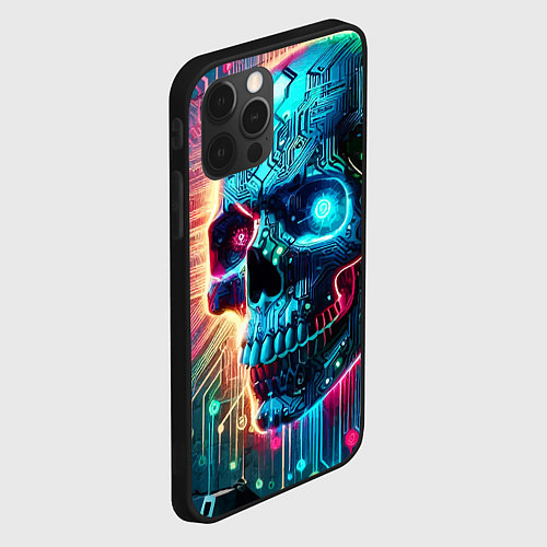 Чехол iPhone 12 Pro Max Cool cyber skull - neon glow / 3D-Черный – фото 2