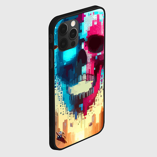 Чехол iPhone 12 Pro Max Cool vanguard neon cyber skull - ai art / 3D-Черный – фото 2