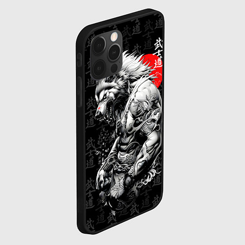 Чехол iPhone 12 Pro Max Волк воин - японская гравюра / 3D-Черный – фото 2