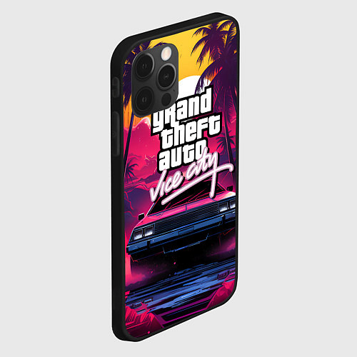 Чехол iPhone 12 Pro Max Grand Theft Auto VI - автомобиль на закате / 3D-Черный – фото 2