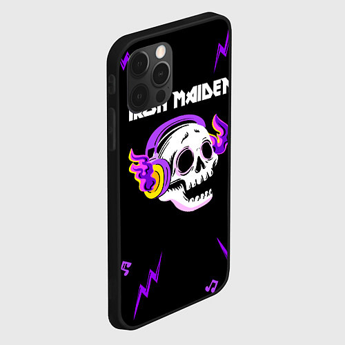 Чехол iPhone 12 Pro Max Iron Maiden неоновый череп / 3D-Черный – фото 2