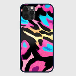 Чехол для iPhone 12 Pro Max Пятна леопарда цветные, цвет: 3D-черный