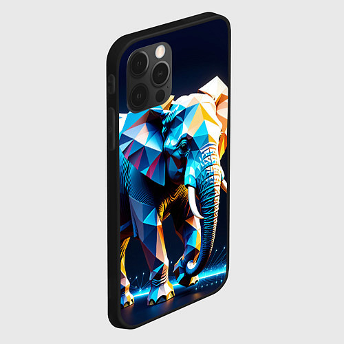 Чехол iPhone 12 Pro Max Большой полигональный слон / 3D-Черный – фото 2