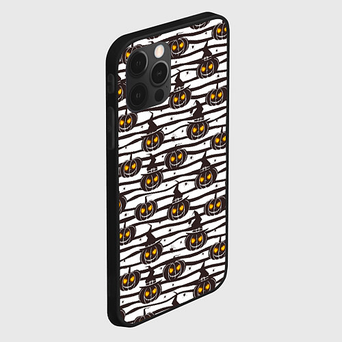 Чехол iPhone 12 Pro Max Halloween - тыквы, светящиеся глаза / 3D-Черный – фото 2