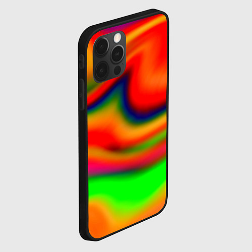 Чехол iPhone 12 Pro Max Неоновые разводы краски / 3D-Черный – фото 2