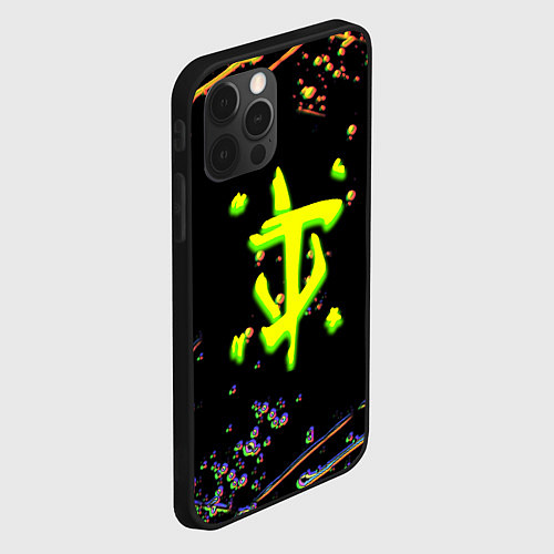 Чехол iPhone 12 Pro Max Doom кислотное лого глитч / 3D-Черный – фото 2