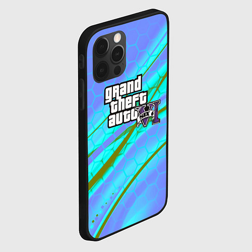 Чехол iPhone 12 Pro Max GTA 6 неоновые соты геометрия / 3D-Черный – фото 2