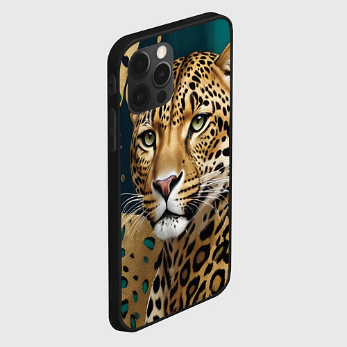 Чехол iPhone 12 Pro Max Леопард на нефритовом фоне / 3D-Черный – фото 2