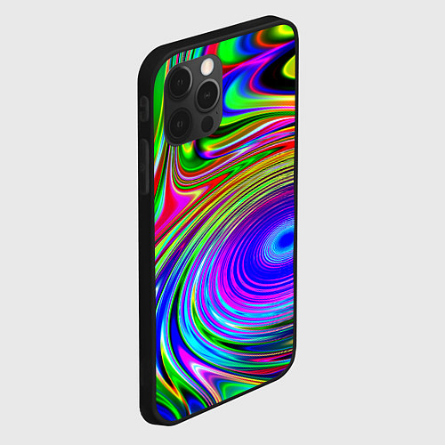 Чехол iPhone 12 Pro Max Жидкие неоновые краски разводы / 3D-Черный – фото 2