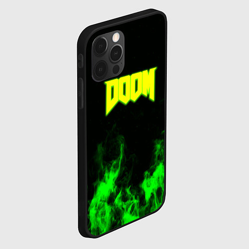 Чехол iPhone 12 Pro Max Doom кислотное лого огонь / 3D-Черный – фото 2