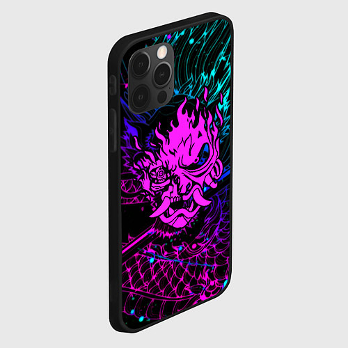 Чехол iPhone 12 Pro Max Cyberpunk 2077 dragon neon / 3D-Черный – фото 2