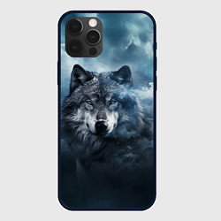 Чехол для iPhone 12 Pro Max Волк ночью под луной, цвет: 3D-черный