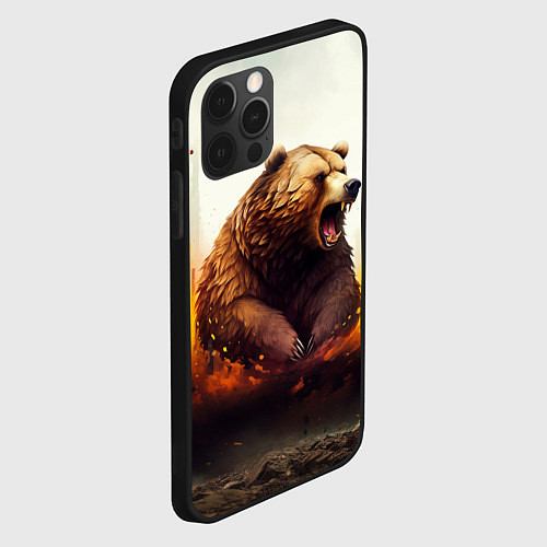 Чехол iPhone 12 Pro Max Агрессивный бурый медведь / 3D-Черный – фото 2