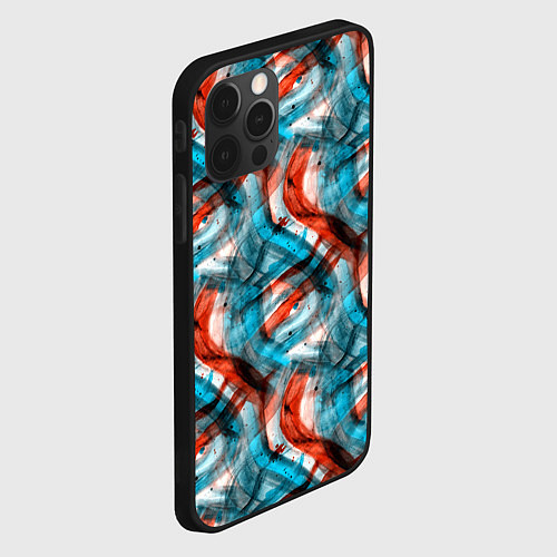 Чехол iPhone 12 Pro Max Акварель голубые и красные мазки / 3D-Черный – фото 2