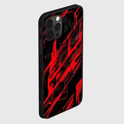 Чехол iPhone 12 Pro Max Red stripes on a black background / 3D-Черный – фото 2