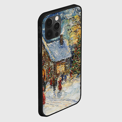 Чехол iPhone 12 Pro Max Новогодние каникулы картина маслом / 3D-Черный – фото 2