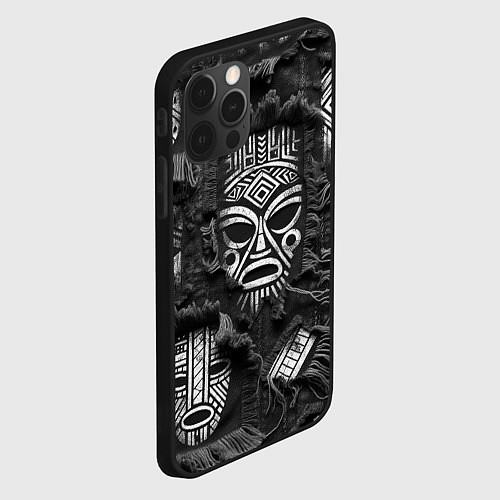 Чехол iPhone 12 Pro Max Африканские маски на пэчворк / 3D-Черный – фото 2