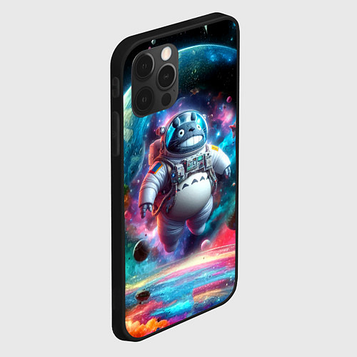 Чехол iPhone 12 Pro Max Astronaut Totoro in neon space - ai art fantasy / 3D-Черный – фото 2