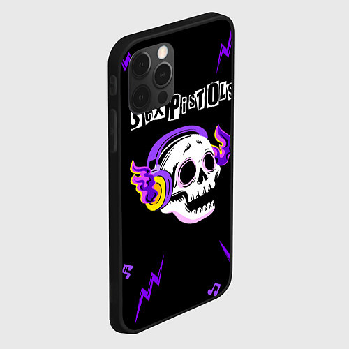 Чехол iPhone 12 Pro Max Sex Pistols неоновый череп / 3D-Черный – фото 2