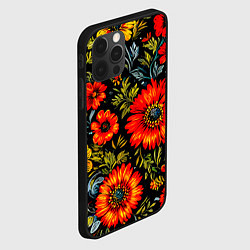 Чехол для iPhone 12 Pro Max Русская хохлома, паттерн, цвет: 3D-черный — фото 2