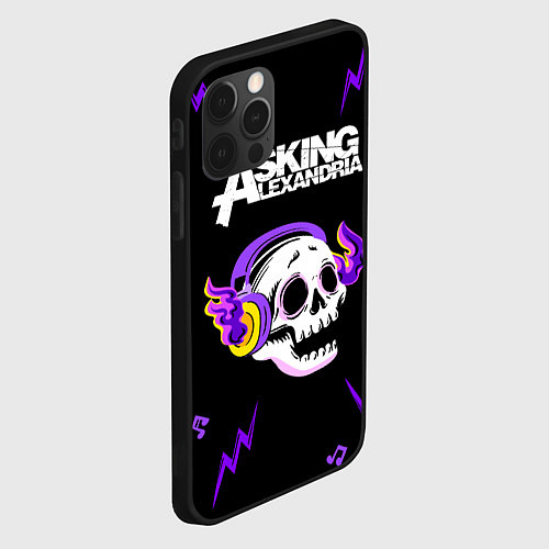 Чехол iPhone 12 Pro Max Asking Alexandria неоновый череп / 3D-Черный – фото 2