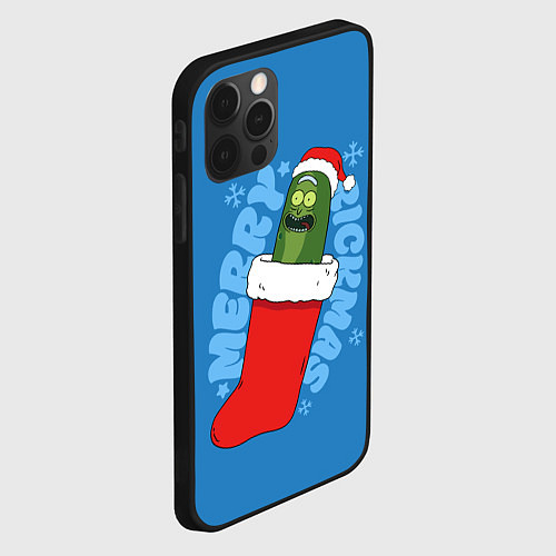 Чехол iPhone 12 Pro Max Новогодний Рик огурчик - Merry Rickmas / 3D-Черный – фото 2