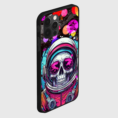 Чехол iPhone 12 Pro Max Космонавт скелет в космосе / 3D-Черный – фото 2