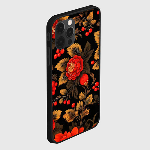 Чехол iPhone 12 Pro Max Русская хохлома, цветы, паттерн / 3D-Черный – фото 2