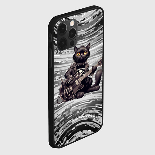 Чехол iPhone 12 Pro Max Чёрный кот играет на гитаре - нейроарт / 3D-Черный – фото 2