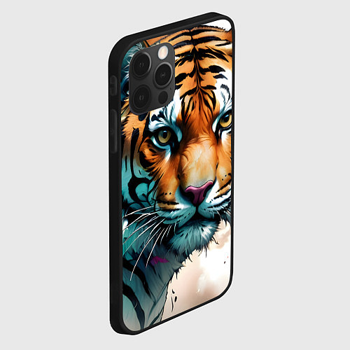 Чехол iPhone 12 Pro Max Серьезный тигр / 3D-Черный – фото 2