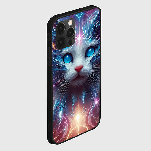 Чехол iPhone 12 Pro Max Fantastic blue-eyed neon kitten / 3D-Черный – фото 2