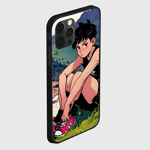 Чехол iPhone 12 Pro Max A girl anime / 3D-Черный – фото 2