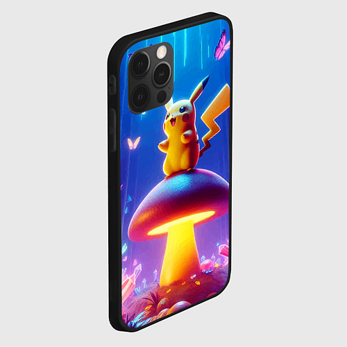 Чехол iPhone 12 Pro Max Пикачу на грибе в сказочном лесу - фантазия / 3D-Черный – фото 2