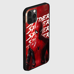 Чехол для iPhone 12 Pro Max Spider-man red background, цвет: 3D-черный — фото 2