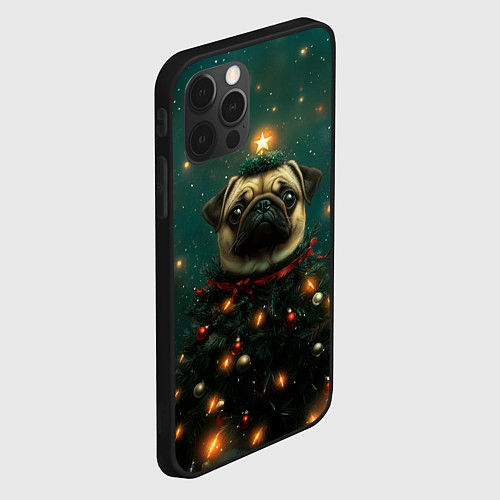 Чехол iPhone 12 Pro Max Мопс - новогодняя елка / 3D-Черный – фото 2