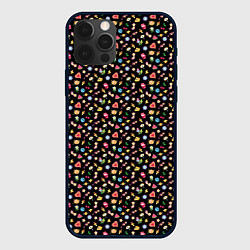 Чехол для iPhone 12 Pro Max Паттерн хиппи значки на черном фоне, цвет: 3D-черный