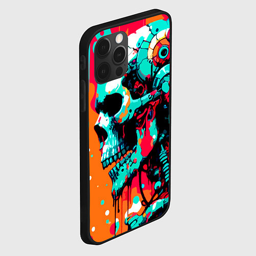 Чехол iPhone 12 Pro Max Cyber skull sketch - ai art fantasy / 3D-Черный – фото 2