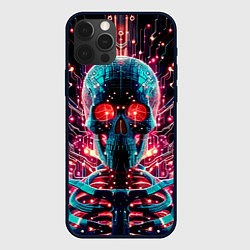 Чехол для iPhone 12 Pro Max Neon cyber skull - ai art fantasy, цвет: 3D-черный