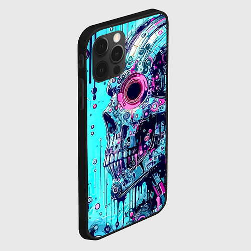 Чехол iPhone 12 Pro Max Cyber skull - blots sketch / 3D-Черный – фото 2