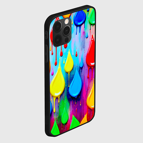 Чехол iPhone 12 Pro Max Капли красок стекают по стене / 3D-Черный – фото 2