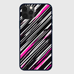 Чехол для iPhone 12 Pro Max Диагональные розово-белые полосы на чёрном фоне, цвет: 3D-черный