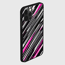 Чехол для iPhone 12 Pro Max Диагональные розово-белые полосы на чёрном фоне, цвет: 3D-черный — фото 2